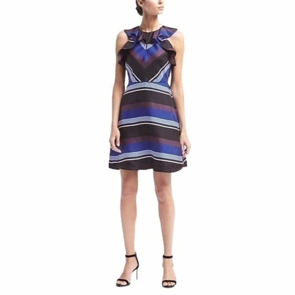 Banana Republic blue multi stripe silk dress 8 Tall AC29